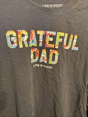 Life Is Good Black Tee with Multicolor Tie-Dye 'GRATEFUL DAD' Print